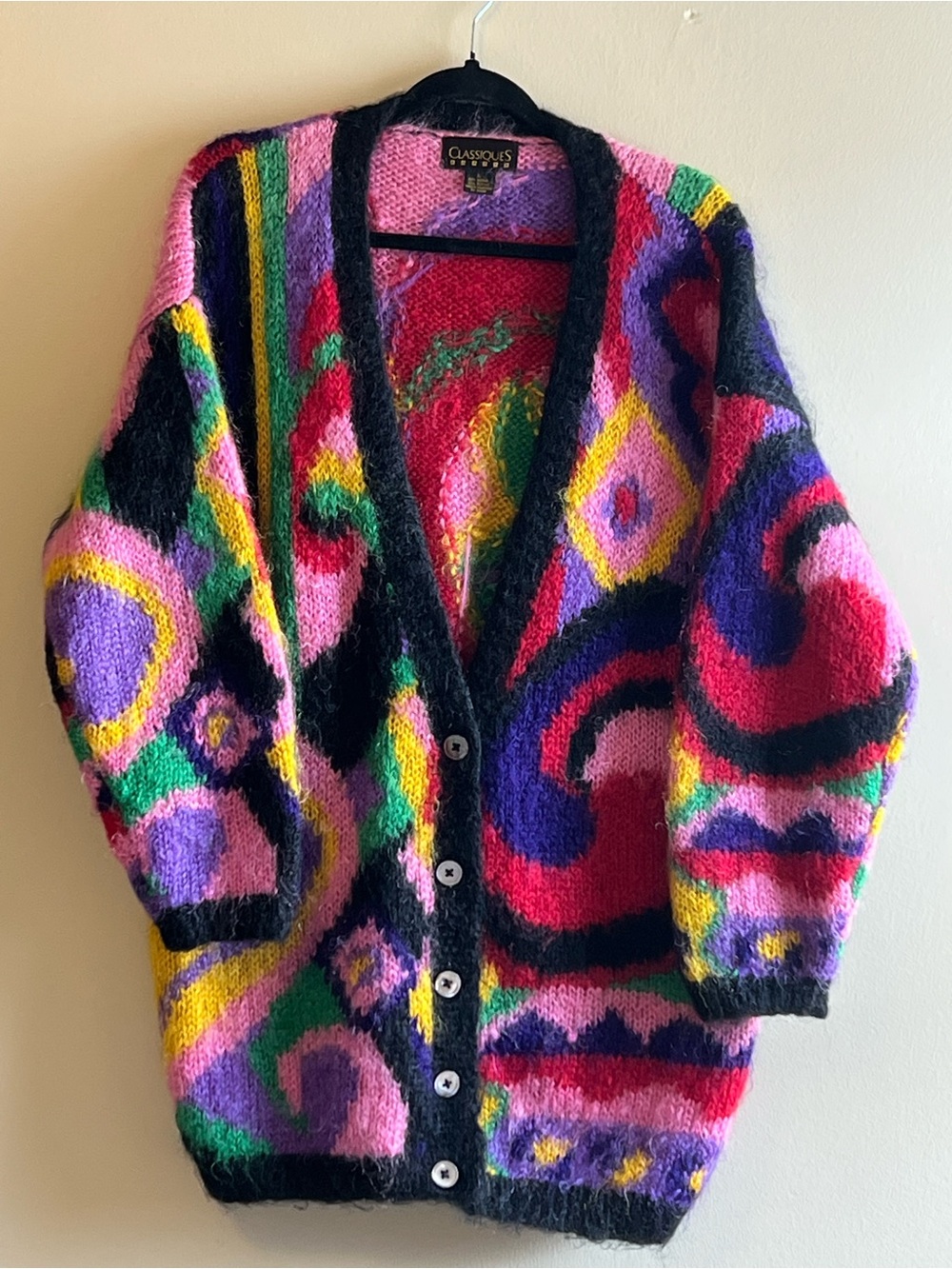 Vintage Classiques 1980s colorful mohair acrylic cardigan sweater